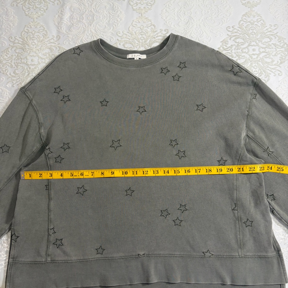 Z Supply Star Embroidered Crewneck Sweatshirt Sage Green Size Small - Picture 8 of 8